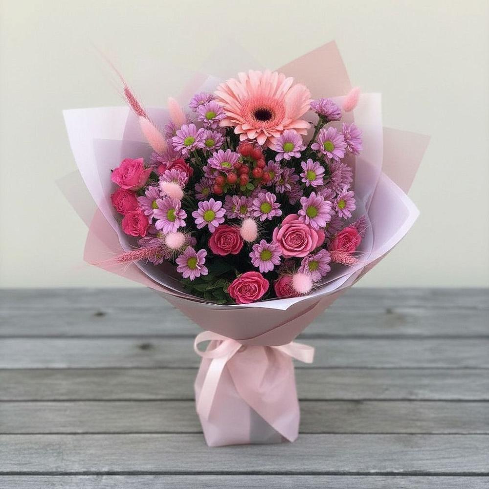 Букет цветов из: Розы, Герберы и Хризантемы в Грайвороне
