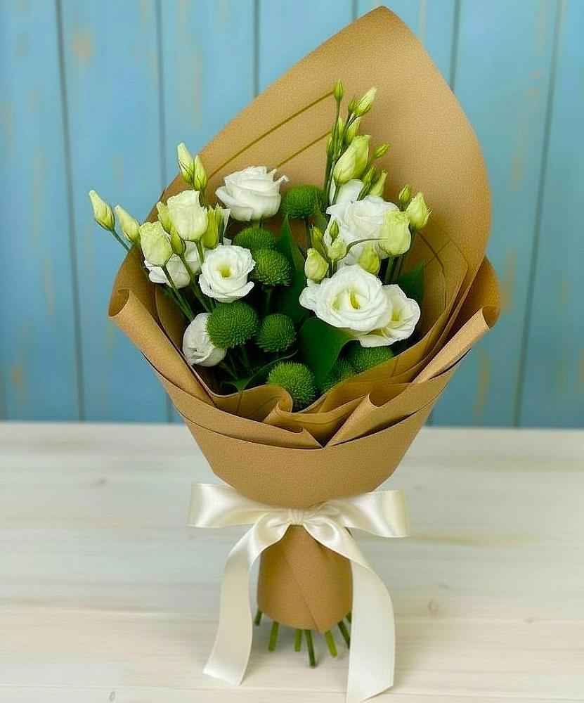 Букет цветов из: Хризантемы и Лизиантусы в Грайвороне