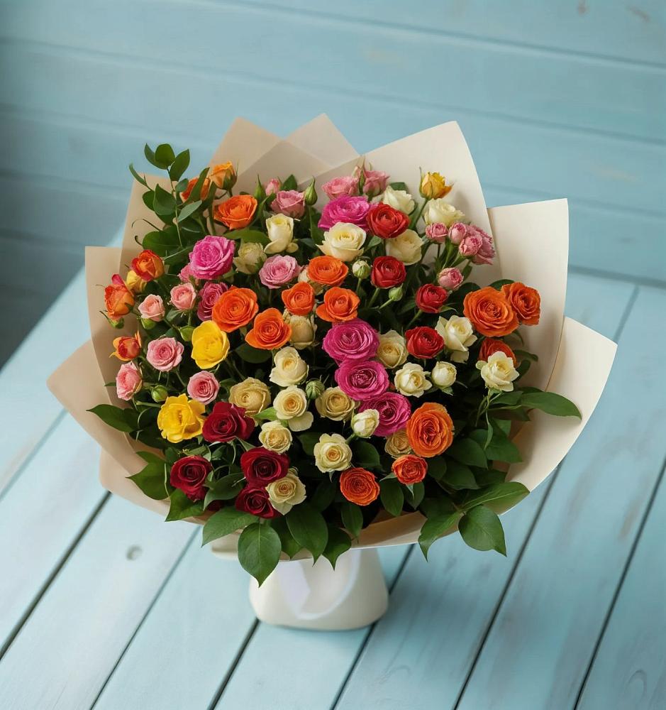 Букет Микс из разноцветных кустовых роз в Грайвороне
